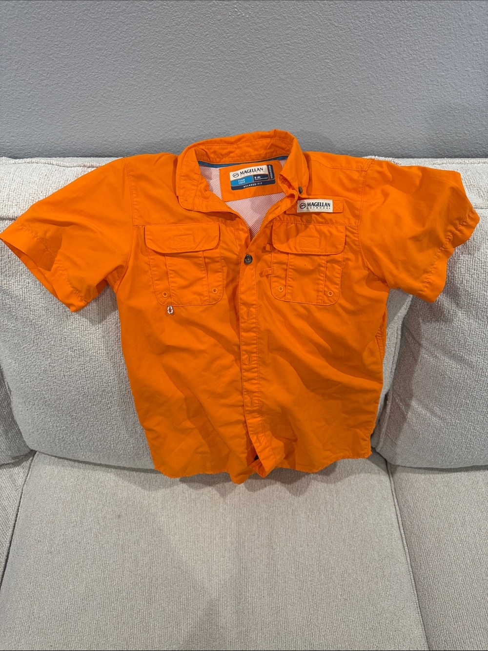Magellan Outdoors Bright Orange Short-Sleeve Button-Front Kids Shirt